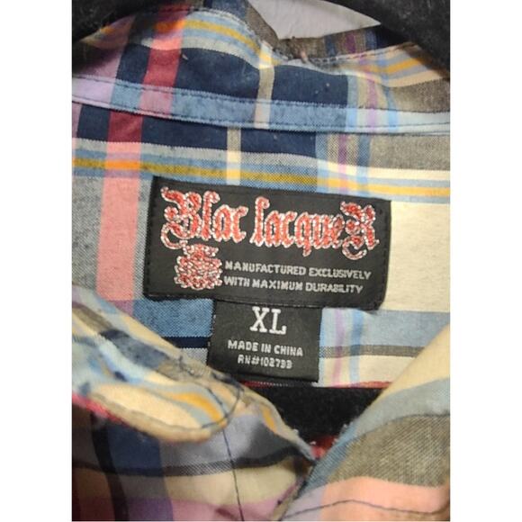 Blac Laquer Red Blue Plaid Long Sleeve Button Down Dress Shirt Heavy Duty SizeXL - Picture 5 of 7